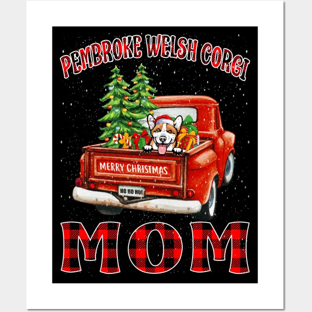 Christmas Pembroke Welsh Corgi Mom Santa Hat Truck Tree Plaid Dog Mom Christmas Wall Art by intelus